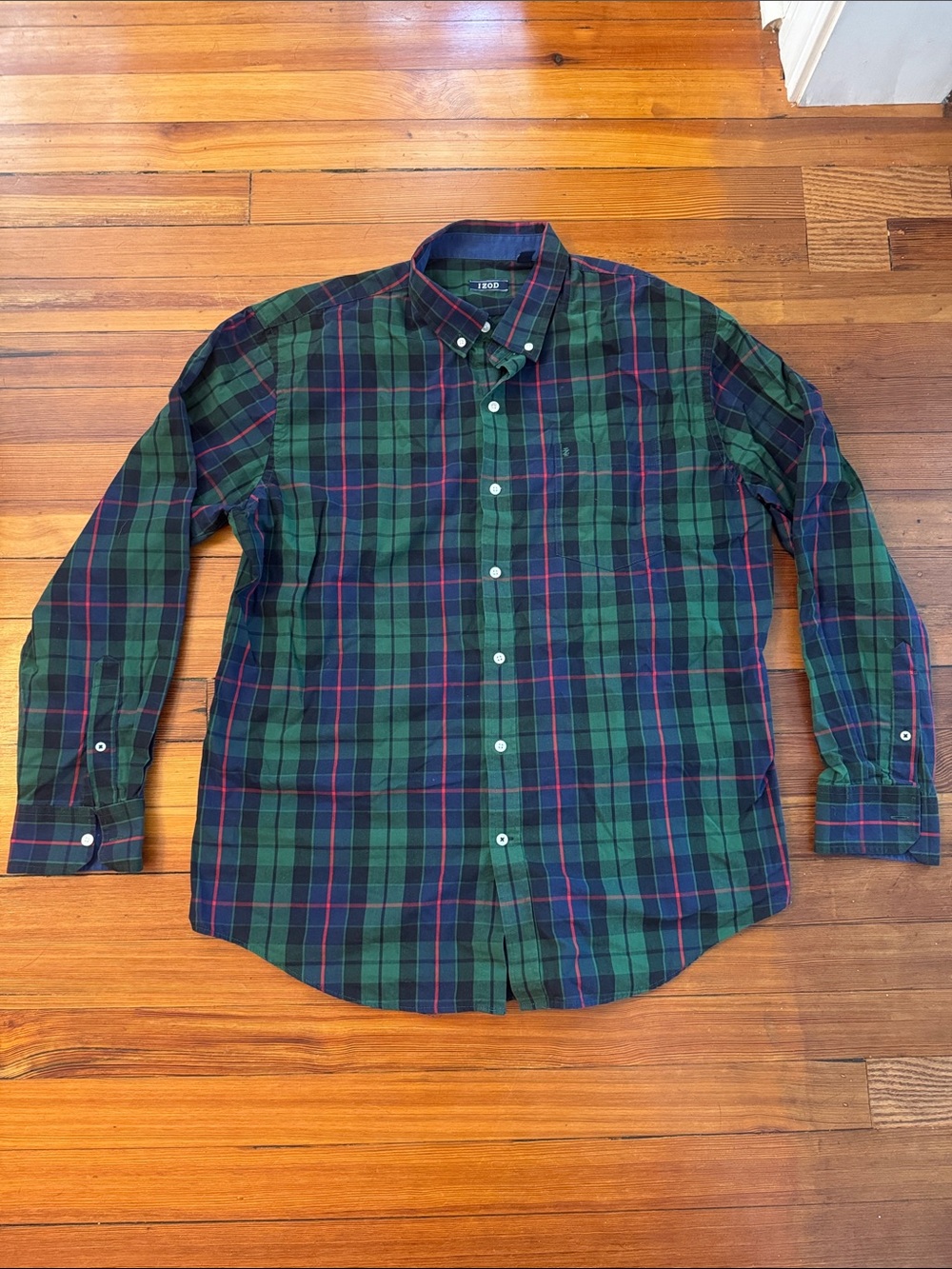 Izod Classic Green Plaid Button-Down Shirt